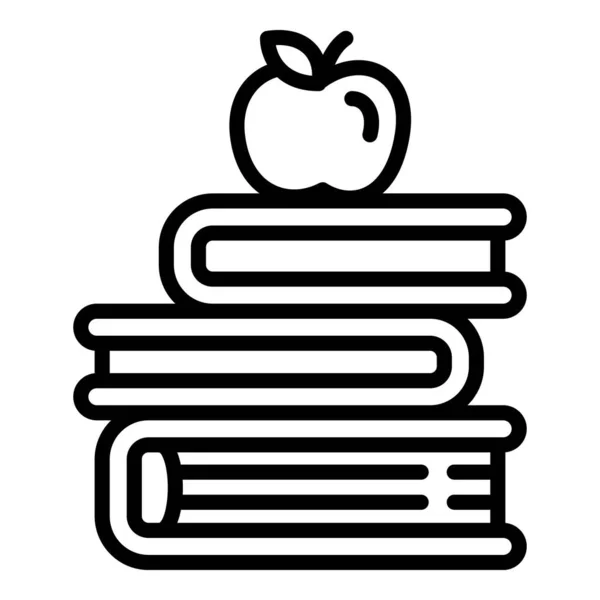Apfel auf Bücherstapelsymbol, Umrissstil — Stockvektor
