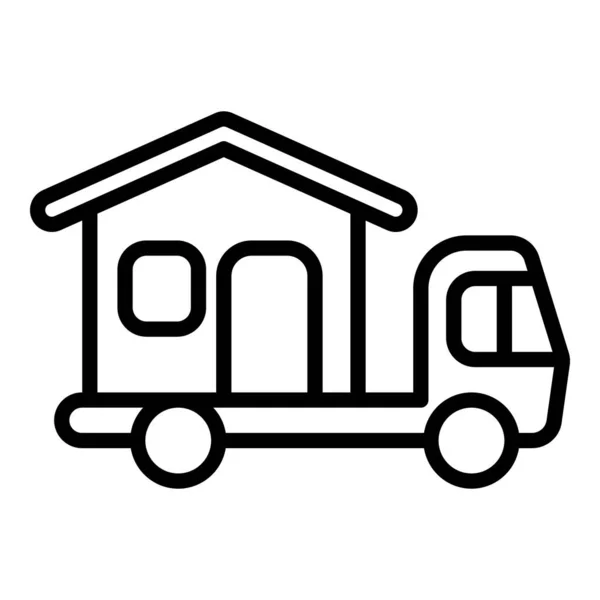 野营房屋卡车图标,轮廓风格 — 图库矢量图片