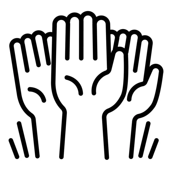Cohesie handen omhoog pictogram, omtrek stijl — Stockvector