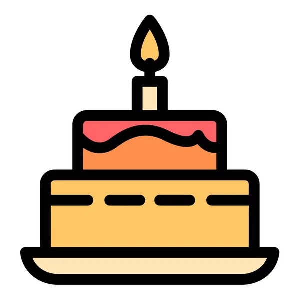 Bougie brûlante icône gâteau d'anniversaire, style contour — Image vectorielle