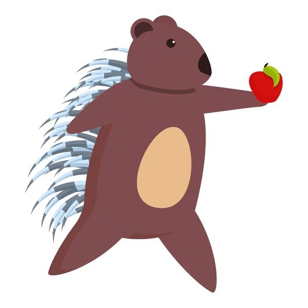 Porcupine tomar icono de manzana roja, estilo de dibujos animados — Archivo Imágenes Vectoriales