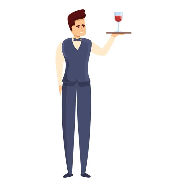 Icona di vetro di vino maggiordomo, stile cartone animato — Vettoriale Stock