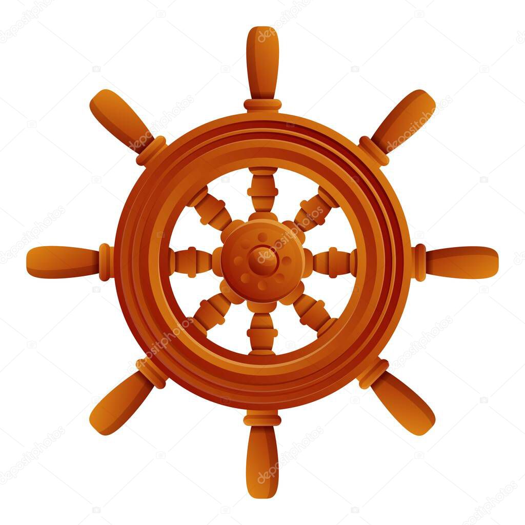 Marine ship wheel icon, cartoon style