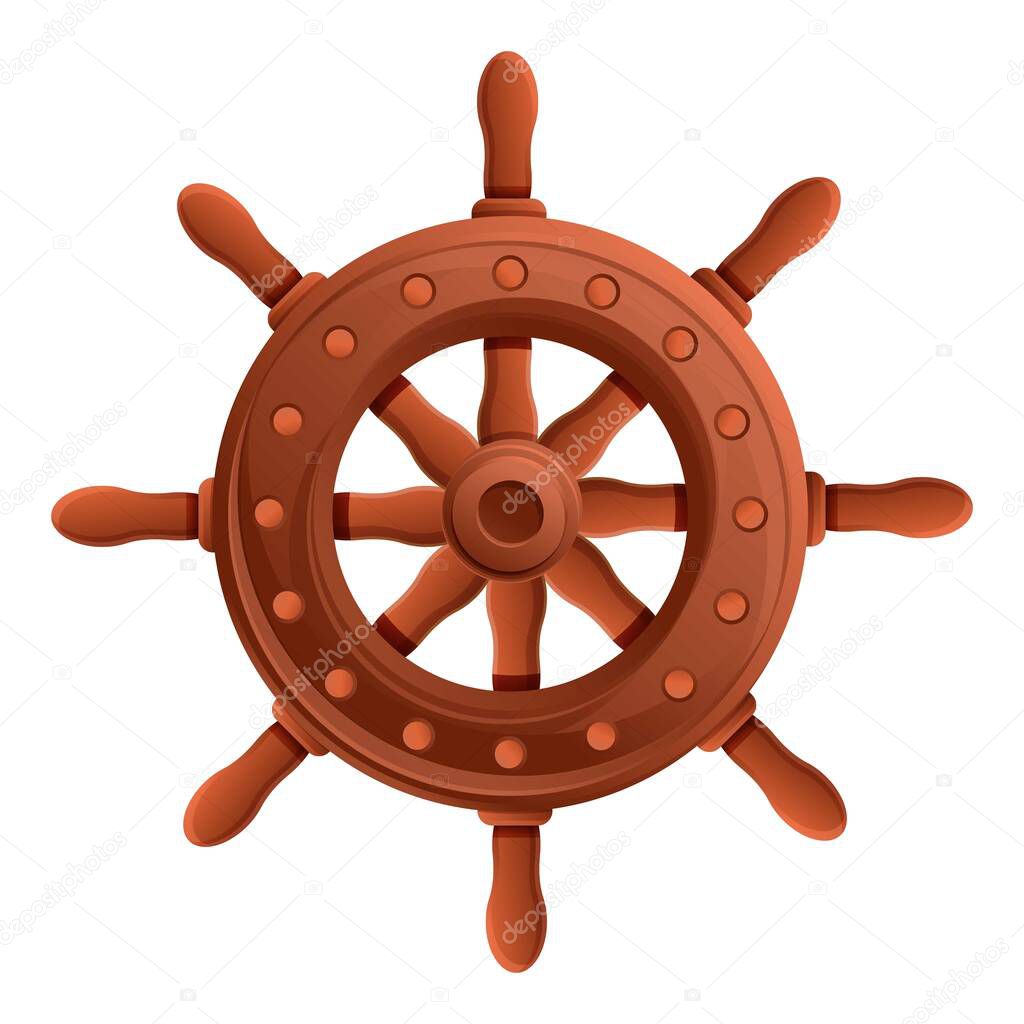 Adventure ship wheel icon, cartoon style