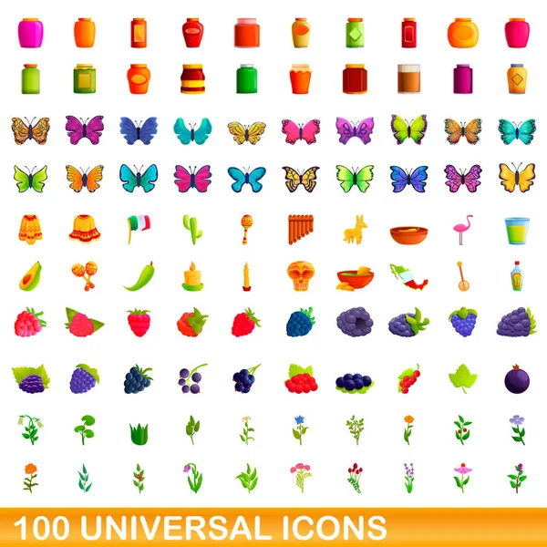 100 universella ikoner set, tecknad stil — Stock vektor