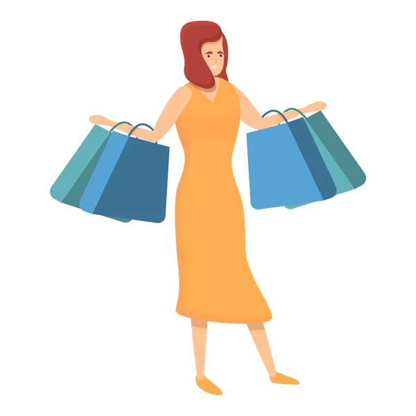 Hábito mulher ícone de compras, estilo dos desenhos animados —  Vetores de Stock