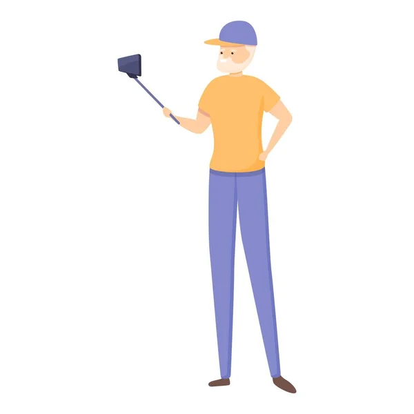Selfie anziano uomo icona, stile cartone animato — Vettoriale Stock