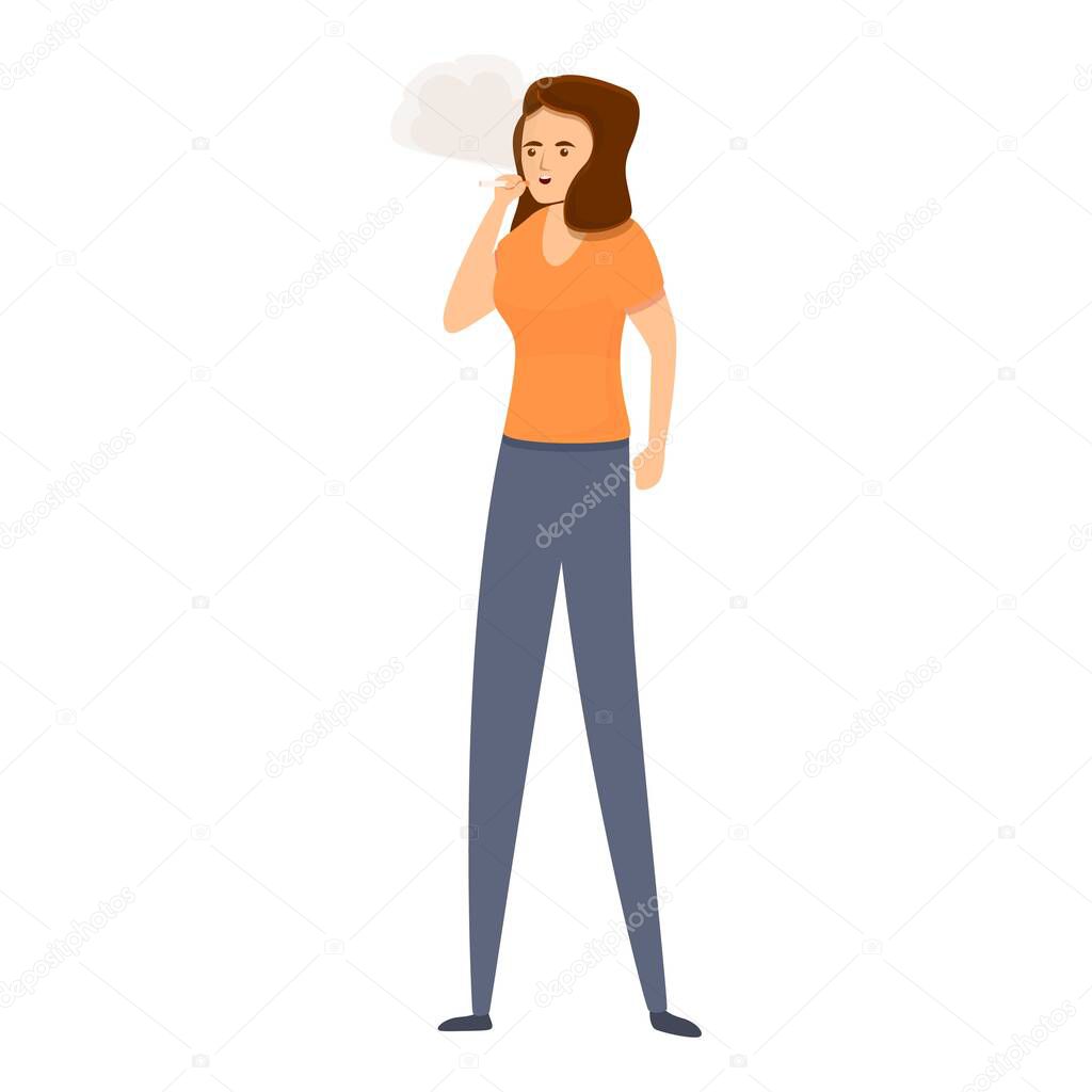Habit woman smoking icon, cartoon style