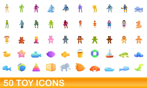 50 sada ikon hraček, kreslený styl — Stockový vektor