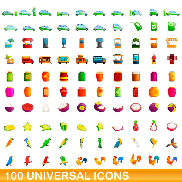 100 iconos universales, estilo de dibujos animados — Vector de stock