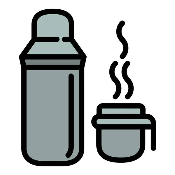 Hot thermos tea bottle icon, outline style — Stock Vector