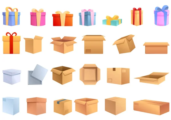 Box icons set, cartoon style — Stock Vector