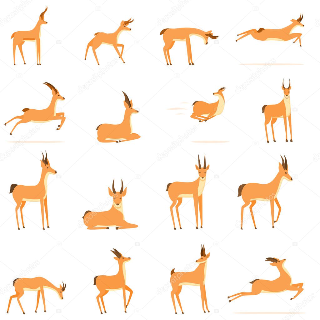 Gazelle icons set, cartoon style