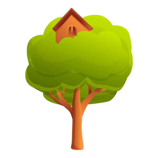 Icône maison arbre en bois, style dessin animé — Image vectorielle