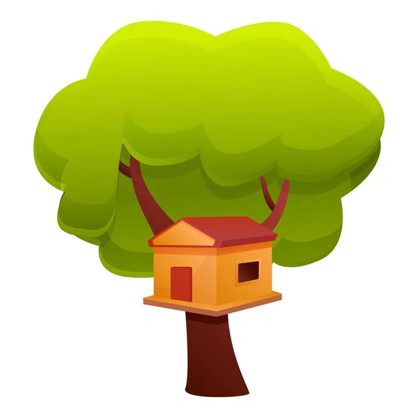 Icône maison arbre en bois, style dessin animé — Image vectorielle