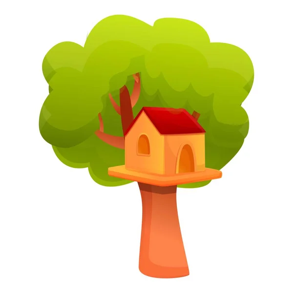 Icono de la casa del árbol del paisaje, estilo de dibujos animados — Archivo Imágenes Vectoriales