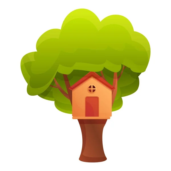 Green tree house icon, cartoon style — Stock Vector