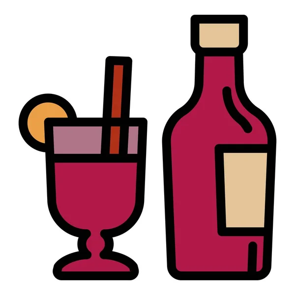 Mulled wine bottle icon, outline style — Stock Vector