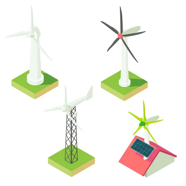 Iconen set windturbines, isometrische stijl — Stockvector