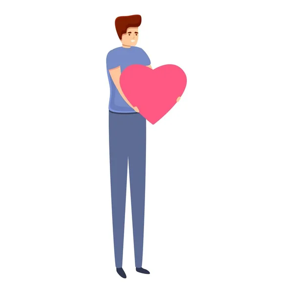 Boy give affection heart icon, cartoon style — Stock Vector