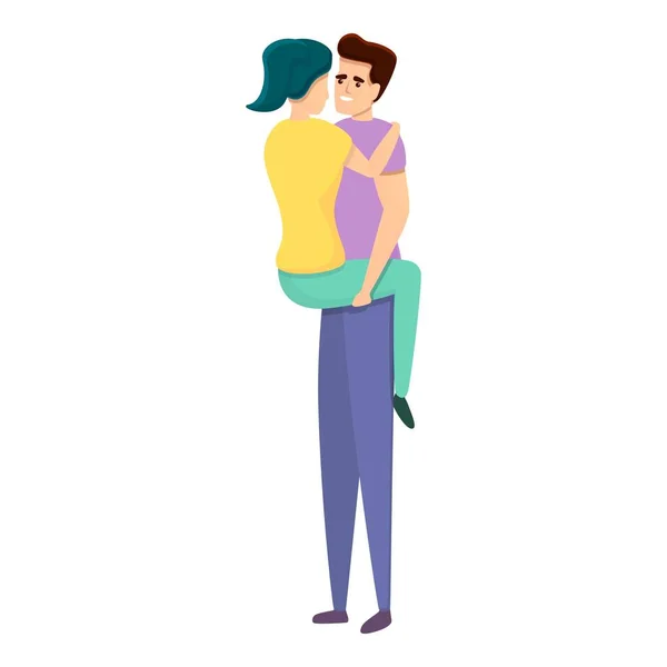 Ragazzo abbracciare fidanzata icona, stile cartone animato — Vettoriale Stock