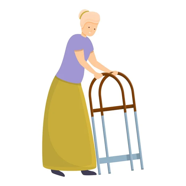Femme senior walker icône, style dessin animé — Image vectorielle
