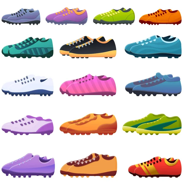 Zestaw ikon butów piłkarskich, kreskówka — Wektor stockowy