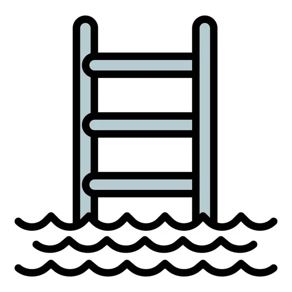 はしご水プールのアイコン、アウトラインスタイル — ストックベクタ
