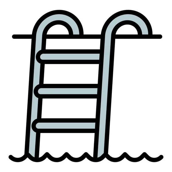 Icona scala piscina in acciaio, stile contorno — Vettoriale Stock