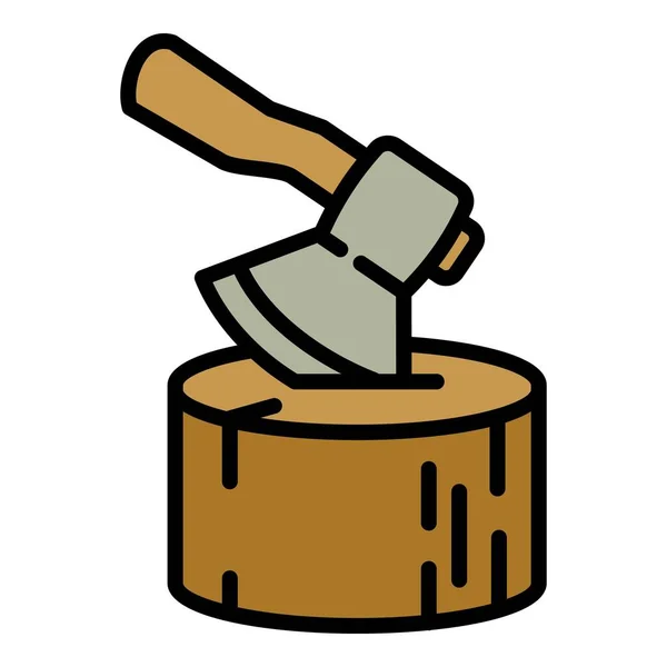 Axe in stump icon, outline style — Stock Vector