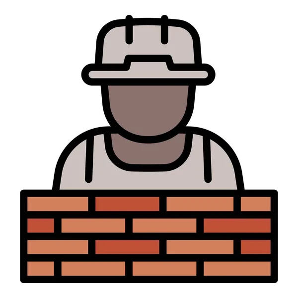 Masonry worker icon, outline style — Stock Vector
