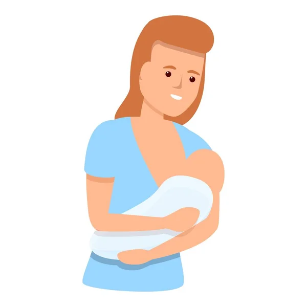 Smiling mother breast feeding icon, cartoon style — Stock Vector