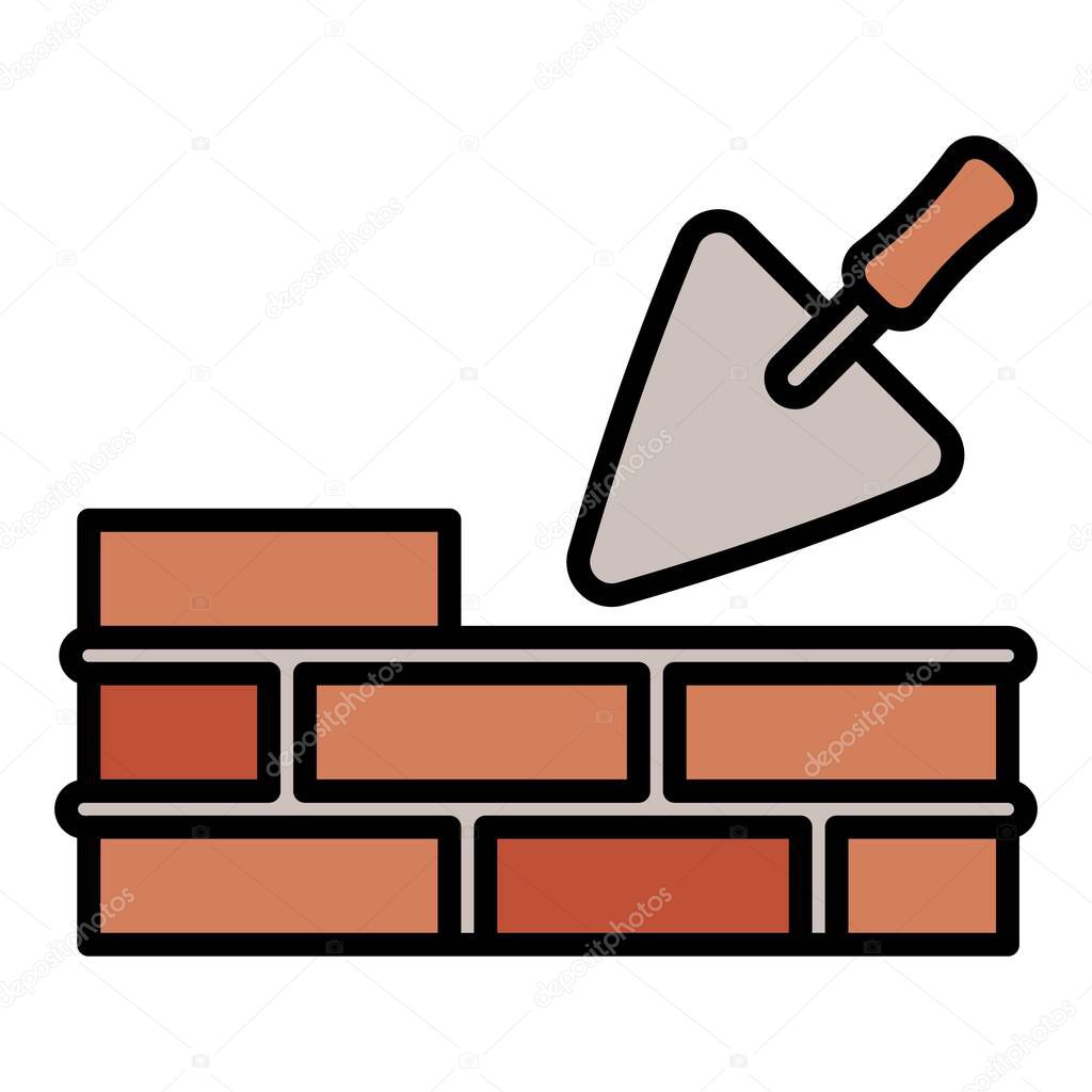 Trowel wall brick icon, outline style