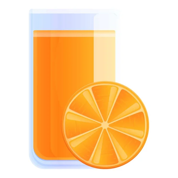 Ikona soku pomarańczowego szklana, kreskówka — Wektor stockowy