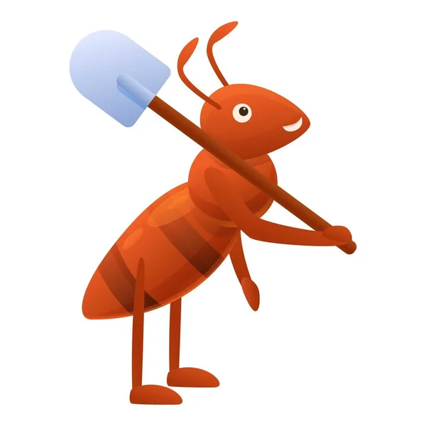 Ant shovel worker icon, cartoon style — Stock Vector