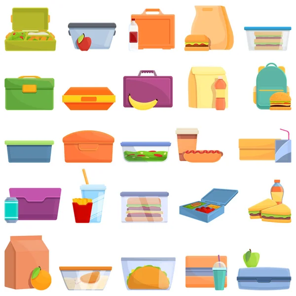 Conjunto de ícones de almoço, estilo cartoon —  Vetores de Stock