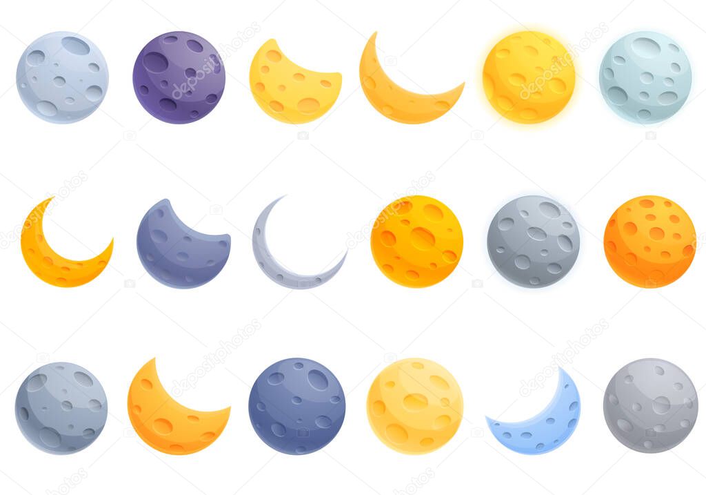 Moon icons set, cartoon style
