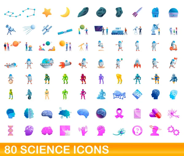 80 наукових іконок, мультиплікаційний стиль — стоковий вектор