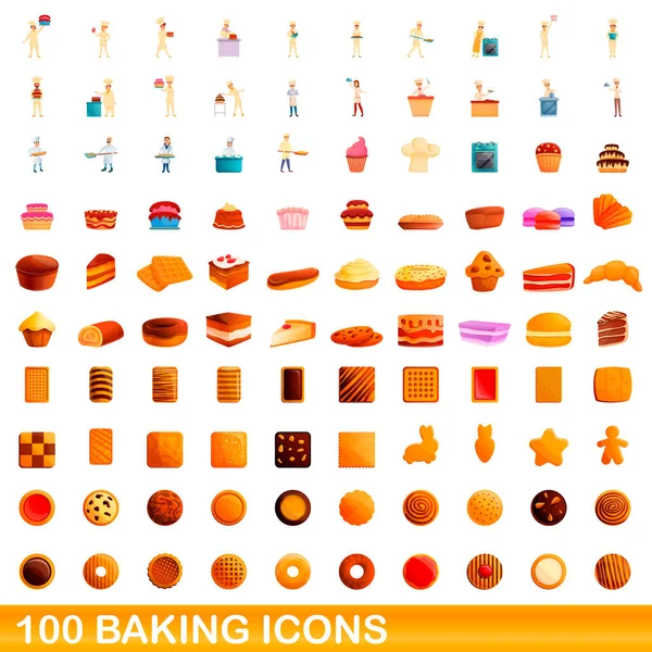 100 iconos para hornear conjunto, estilo de dibujos animados — Vector de stock