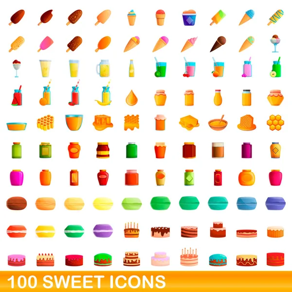100 iconos dulces, estilo de dibujos animados — Vector de stock