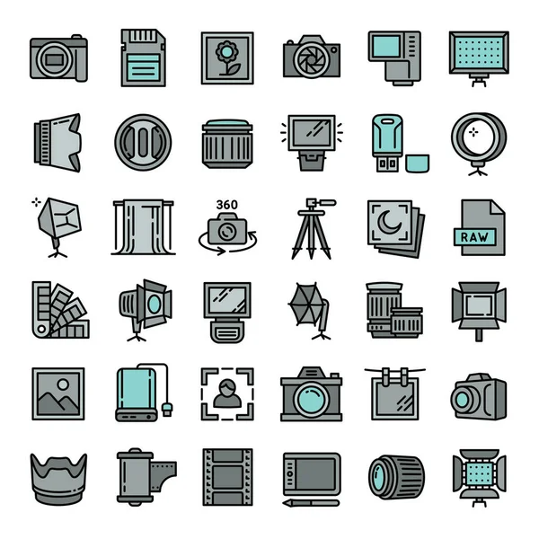 Conjunto de ícones de equipamentos de fotógrafo, estilo esboço —  Vetores de Stock