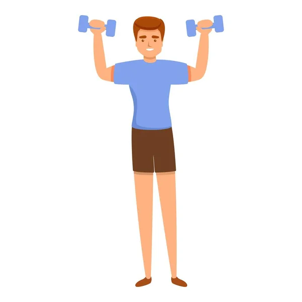 Inicio entrenamiento mancuerna ejercicio icono, estilo de dibujos animados — Vector de stock