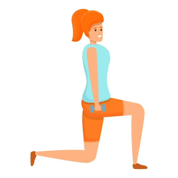 Домашнє тренування дівчини іконка вправи, мультиплікаційний стиль — стоковий вектор