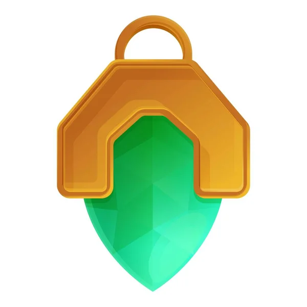 Green emerald amulet icon, cartoon style — Stock Vector