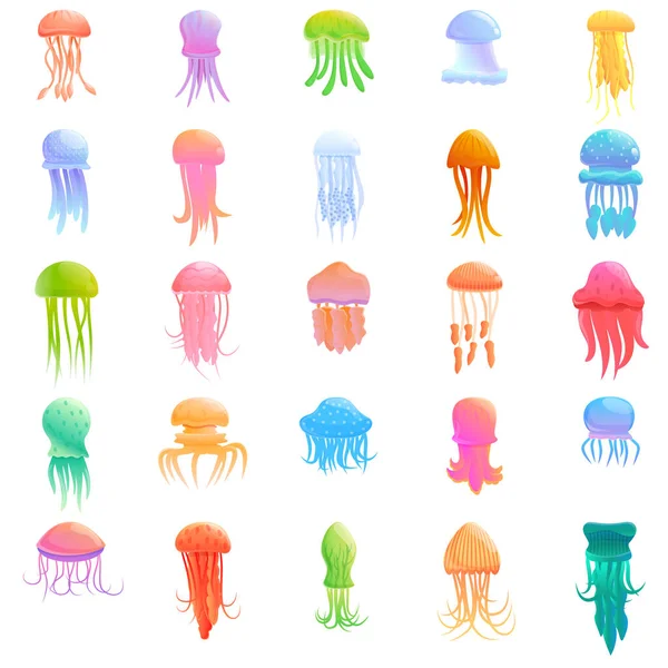 Sada ikon medúz, kreslený styl — Stockový vektor