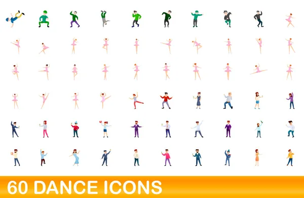 60 conjuntos de ícones de dança, estilo cartoon — Vetor de Stock