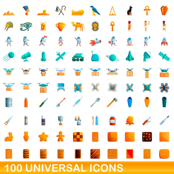 100 iconos universales, estilo de dibujos animados — Vector de stock