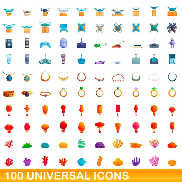 100 conjunto de ícones universais, estilo cartoon — Vetor de Stock