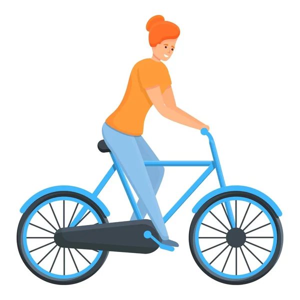 Kobieta jeździć na rowerze ikona, styl kreskówki — Wektor stockowy