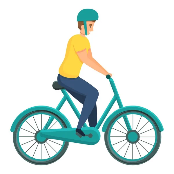 Pria naik sepeda dengan ikon helm, gaya kartun - Stok Vektor